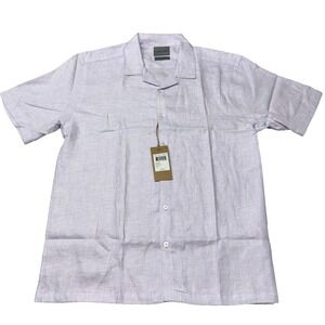 Stitch Note European Linen Short-Sleeve Button Up Purple Large NWT